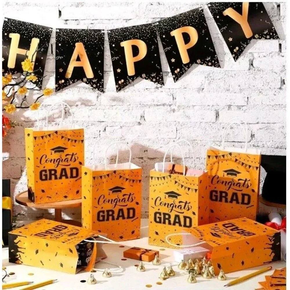 Gift Bags 6 Count New Blue Paper With Black Print Only Available Congrats Grad